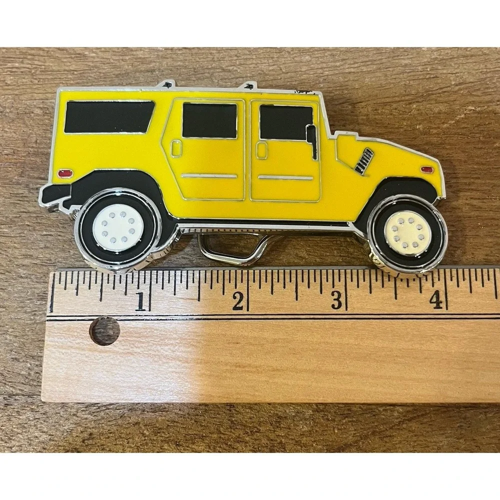 Hummer H1 Yellow Enamel Metal Belt‎ Buckle Novelty SUV Truck Vehicle 4
